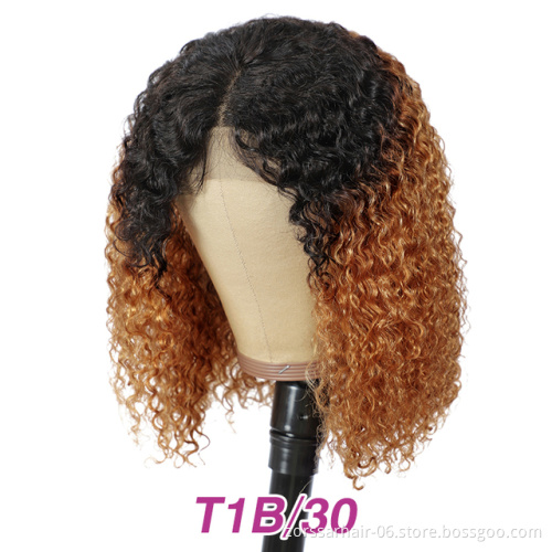 Usexy transparent lace wigs pre-plucked bob lace frontal pixie curls wigs kinky curly brazilian ombre colored bob human hair Wig
